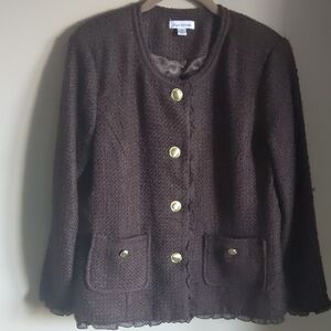 Joan Rivers Brown Blazer with Gold Buttons